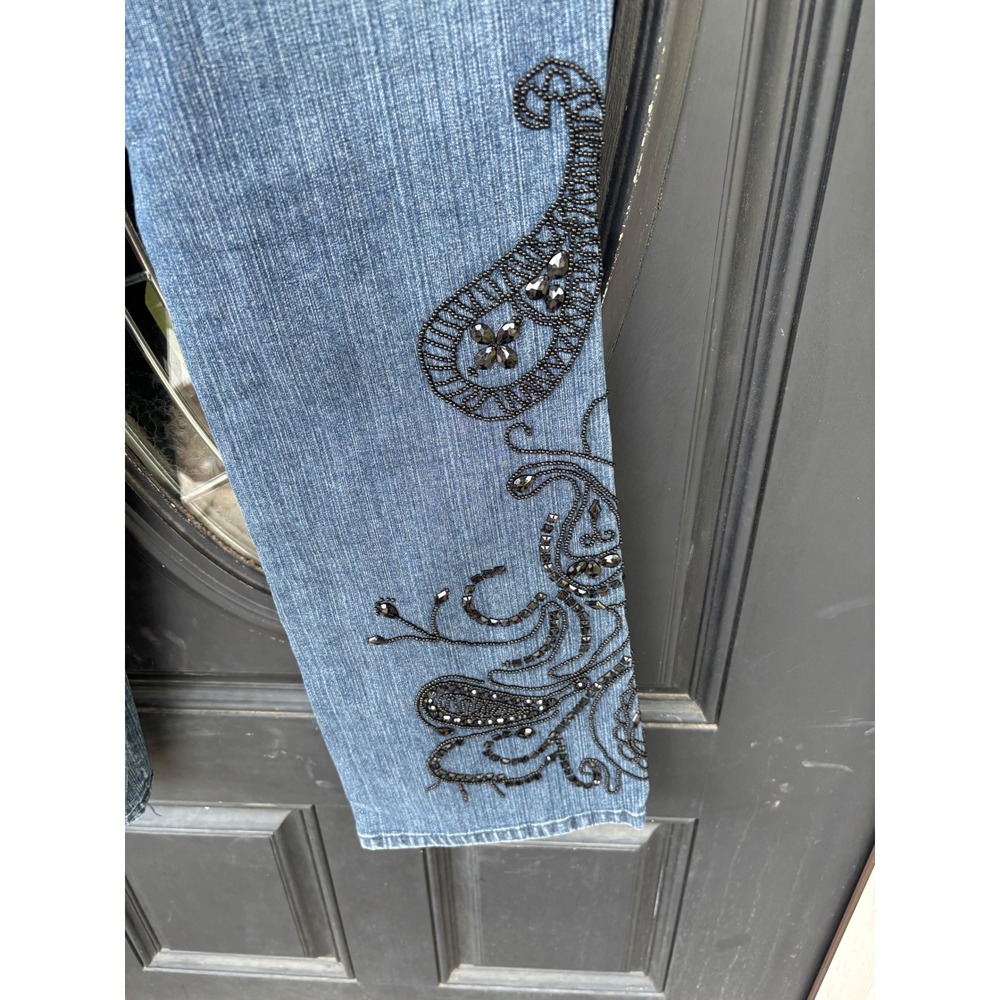 Coldwater Creek Blue Beaded Paisley Embroidered Jeans‎ P10 Medium Wash Straight - Picture 9 of 12